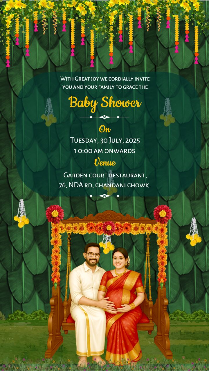 Traditional Valaikappu Invitation in Tamil with Swing Theme