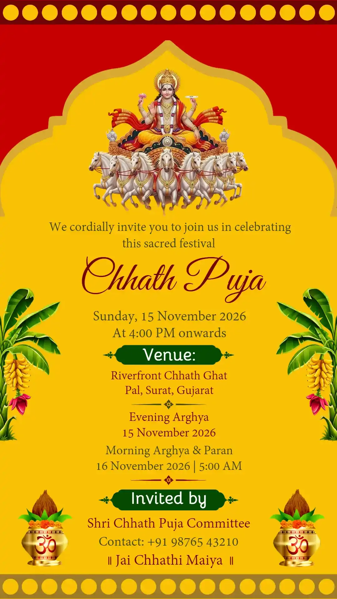 Chhath Puja Invitation Card in English for a Sacred Occasion