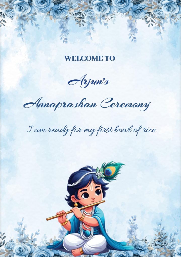 Blue Floral Annaprashan Welcome Board Template