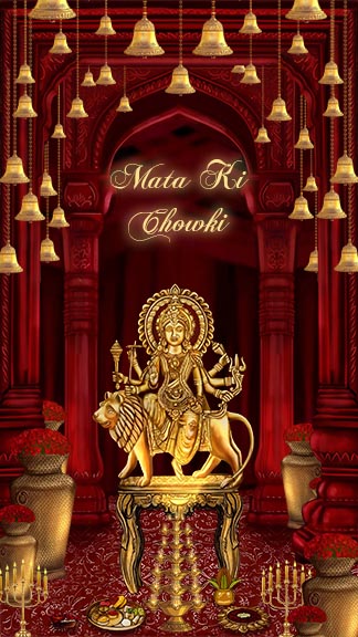Mata Ki Chowki Video Invitation Card with Red Gold Theme