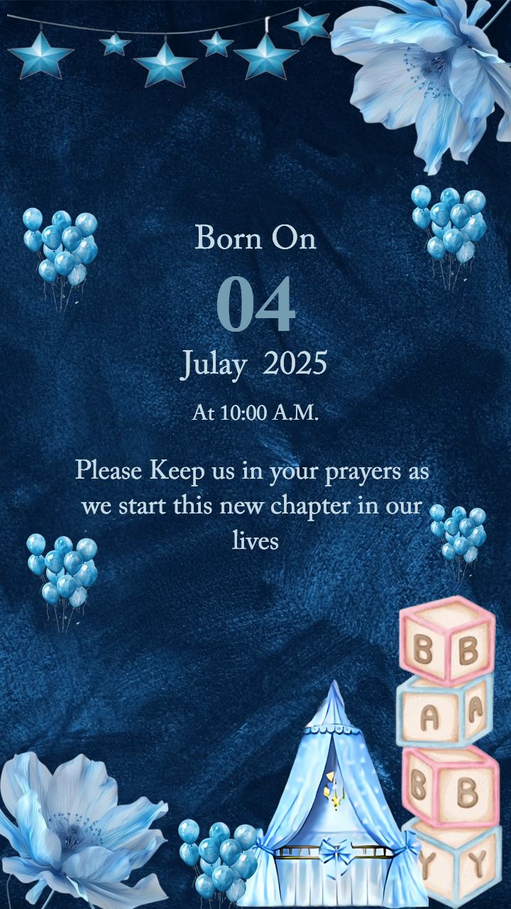Blessed With Baby Boy Announcement Images With Blue Theme