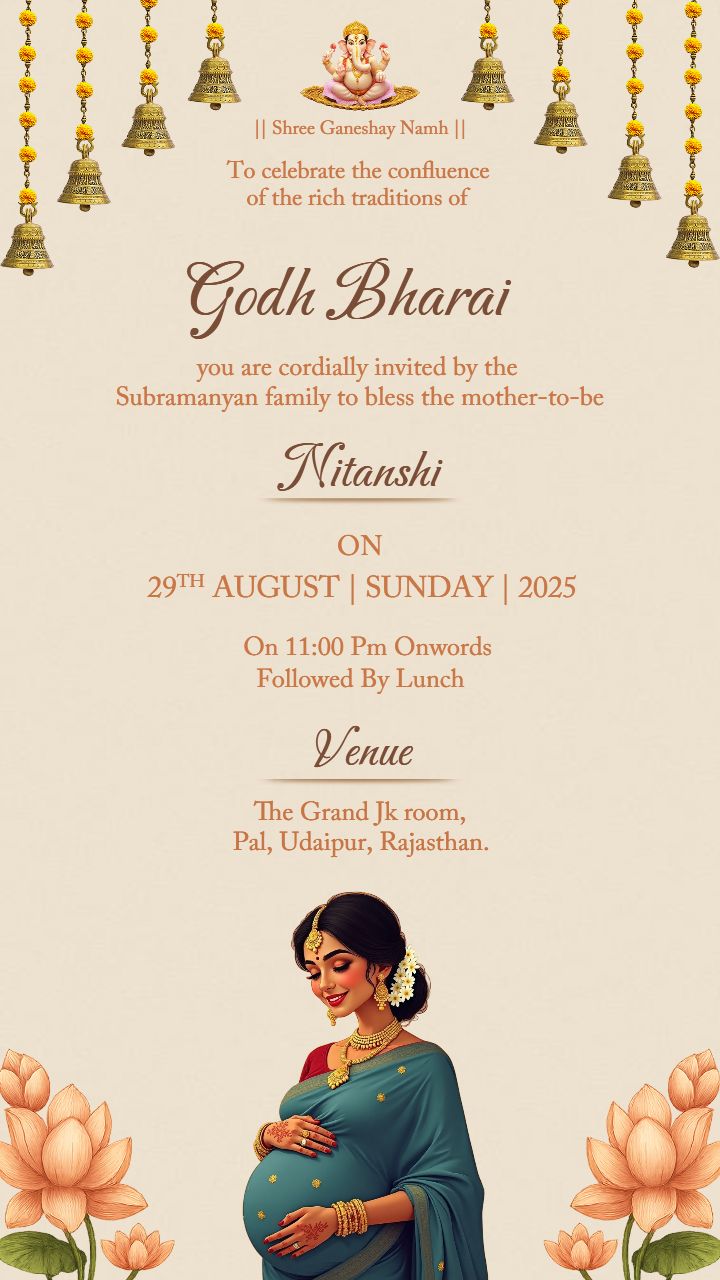 Godh Bharai Digital Invitation with Lotus And Traditional Art