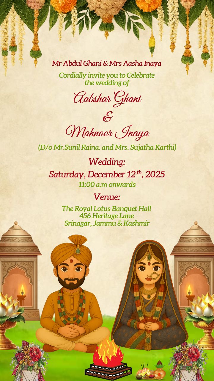 Cultural Kashmiri Wedding Invitation Card Online Design