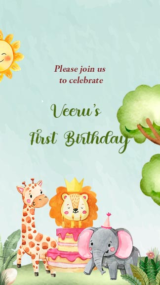 Jungle Theme Birthday Invitation Card For 1st Birthday