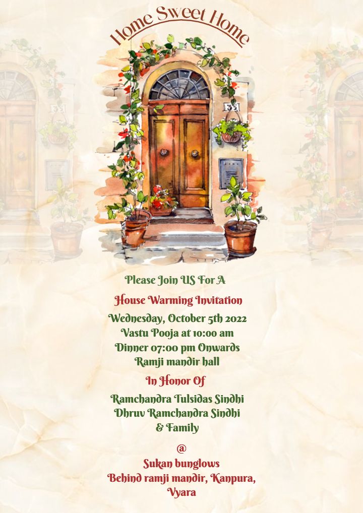 House Warming Invitation with Traditional Watercolor Art