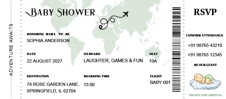 Traveling Baby Shower Boarding Pass Invitation Card