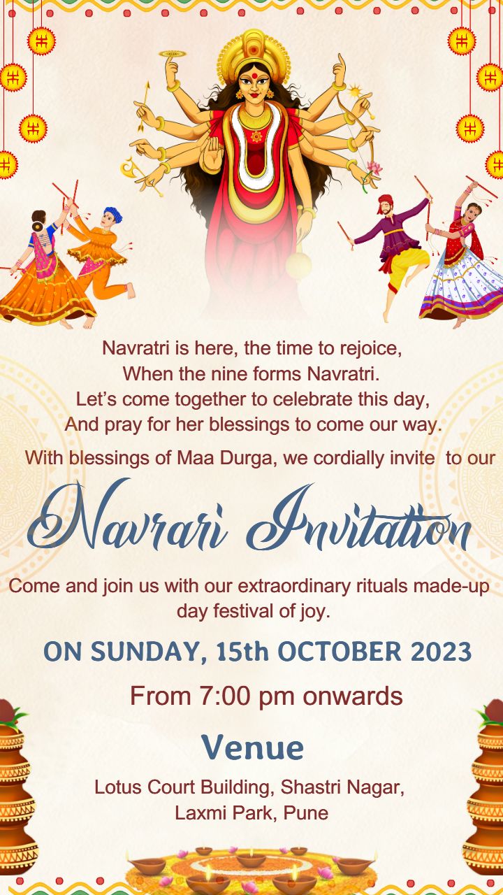 Beautiful Navratri Invitation Template with Goddess Durga