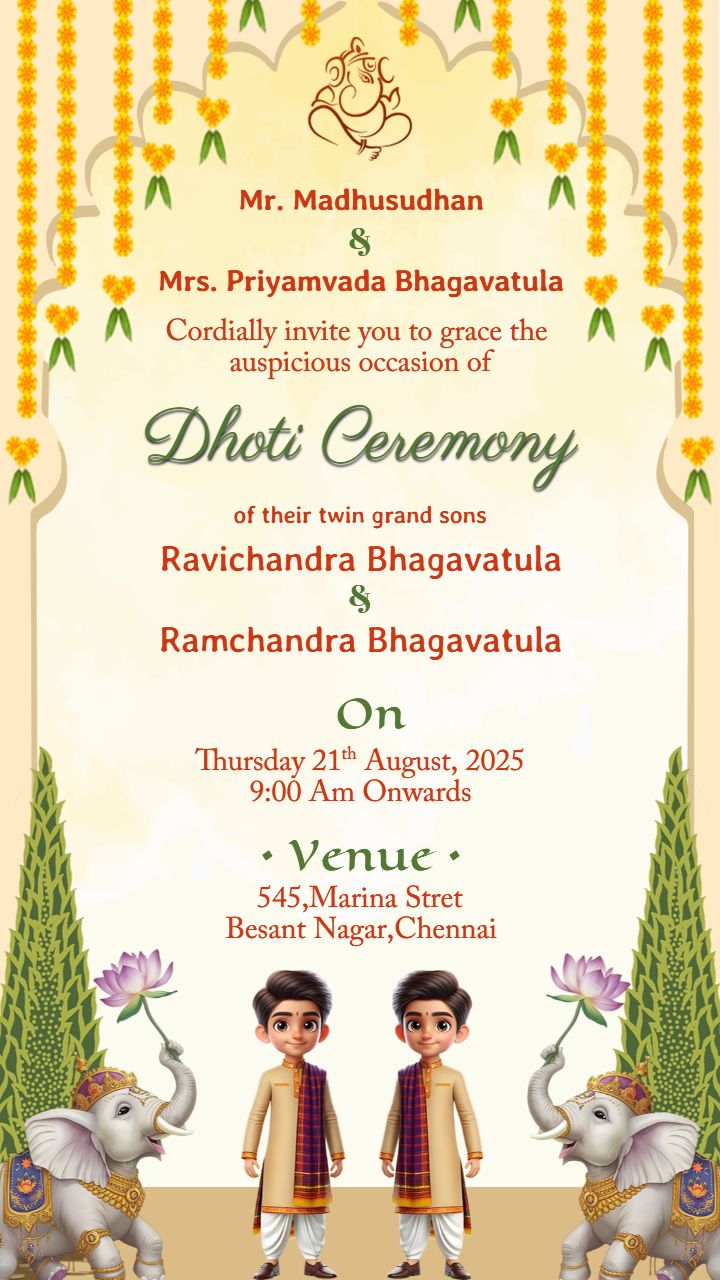 Dhoti Ceremony Invitation for Twin Grandsons