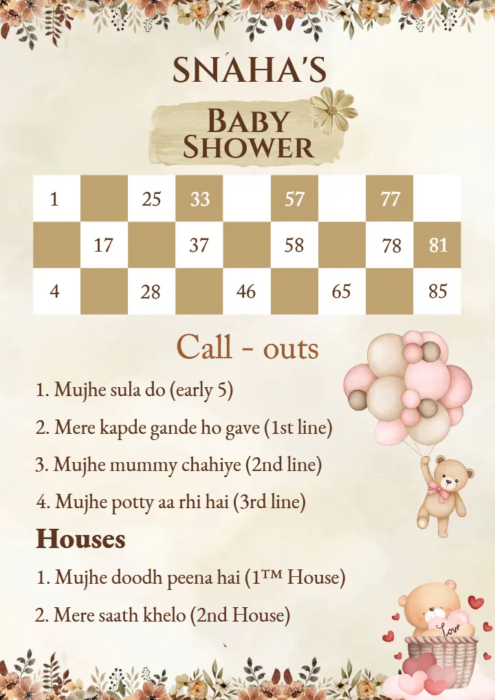 Best Digital Tambola Ticket for Baby Shower Templates