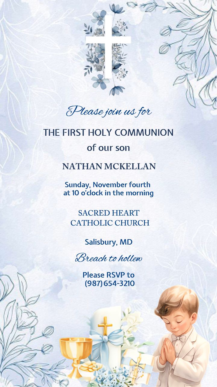 First Holy Communion Invitation Card Template Custom