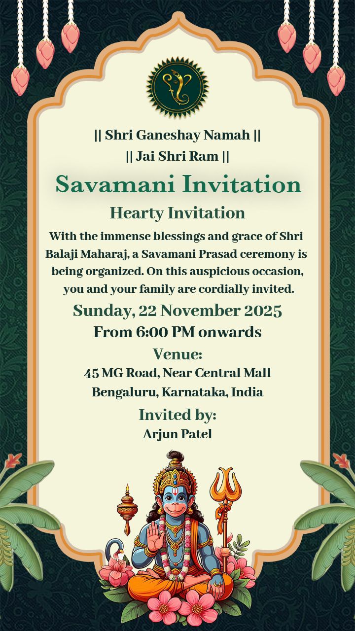 Sawamani Invitation Template with Hanuman Theme