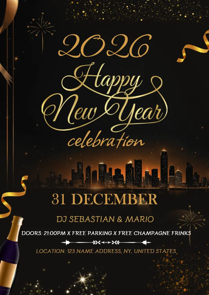 2026 Happy New Year Celebration Invitation Card Design
