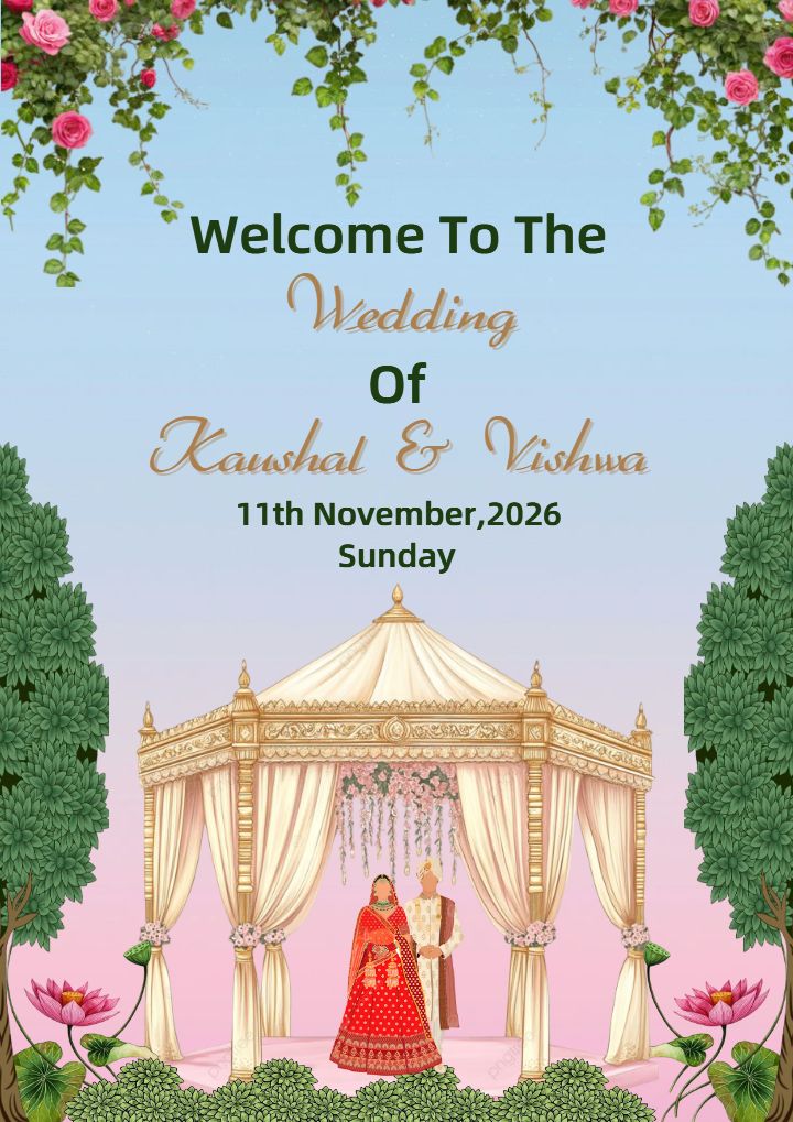 Bride and Groom Mandap Wedding Welcome Card Design