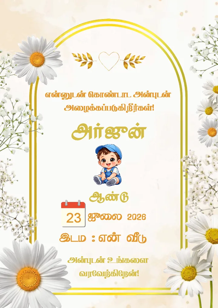 Tamil Birthday Invitation Card for Baby Boy
