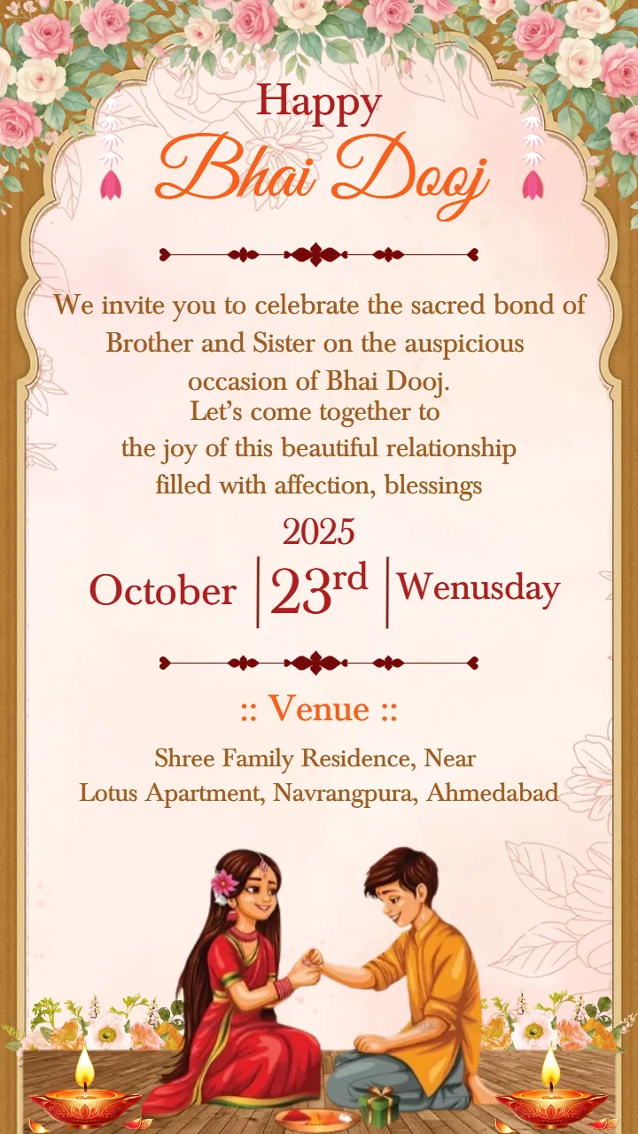 Bhai Dooj Invitation Card Template in Western Theme