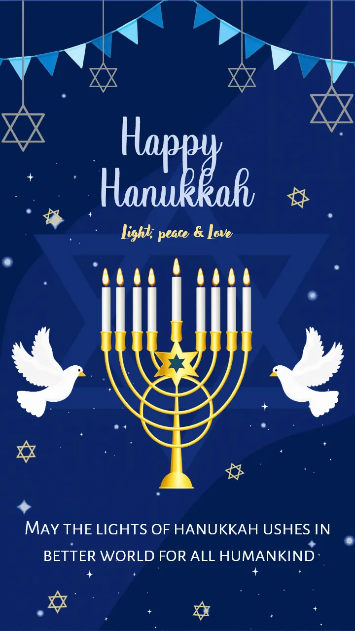 Happy Hanukkah Status Video With Star and Candle Design