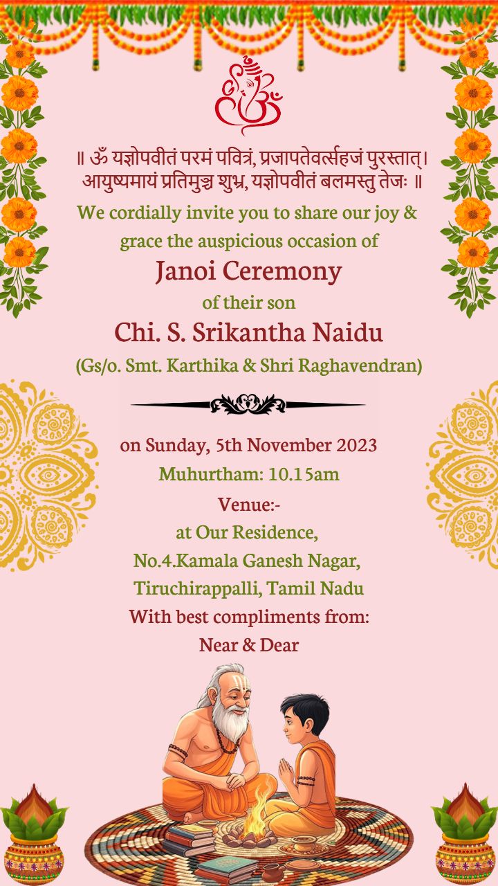 janoi ceremony invitation in english colorful design