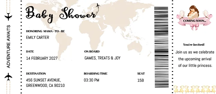 Traveling Baby Shower Invitation Card Boarding Pass Theme