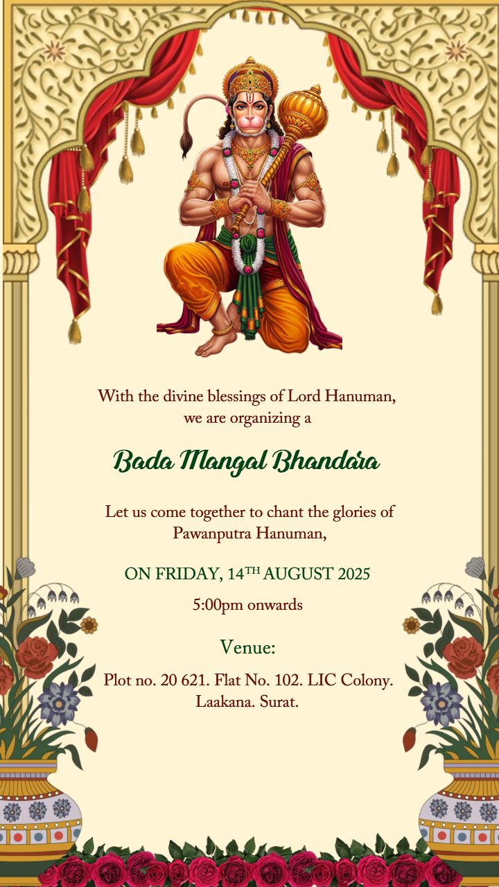 Bada Mangal Bhandara Invitation With Hanuman Blessings