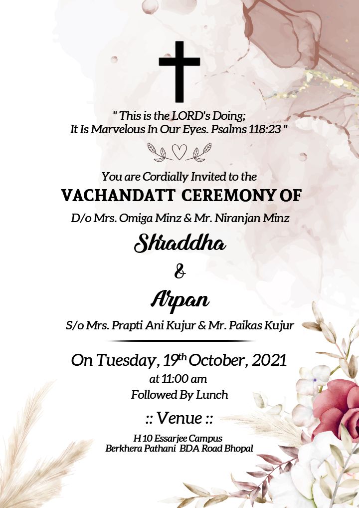Beautiful Vachandatt Ceremony Card with Love and Faith