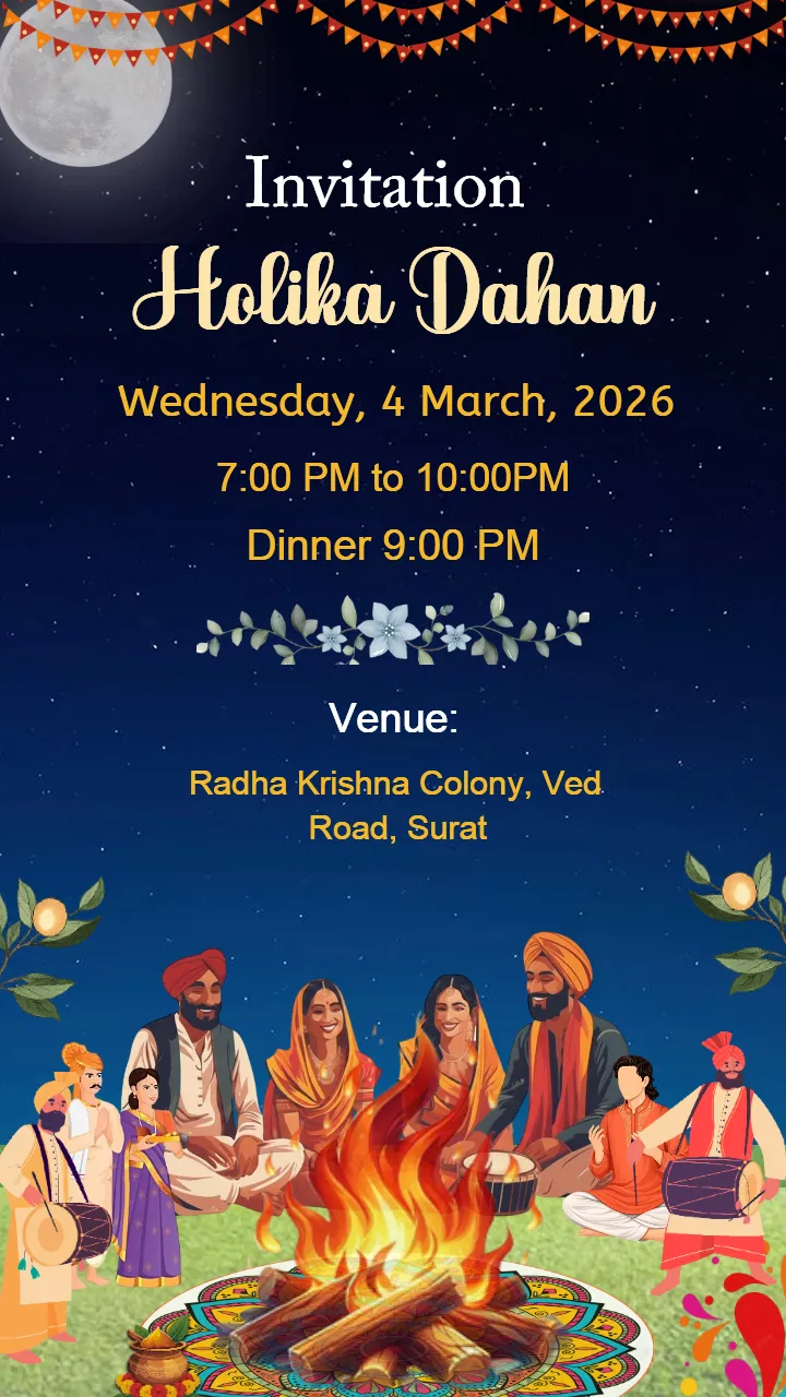 Beautiful Holika Dahan Invitation in English for 2026