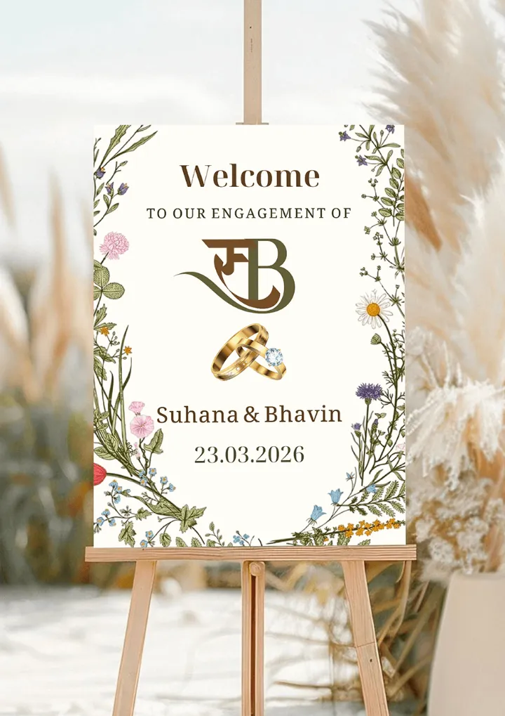 Nature Theme Engagement Welcome Standee with Gold Rings