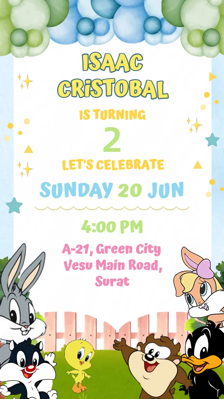 Birthday Invitation Video with Pastel Cartoon Theme