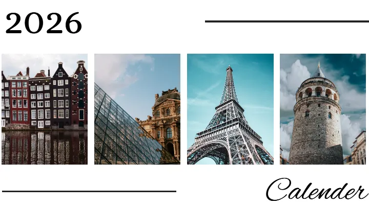 2026 calendar images with modern travel photo design