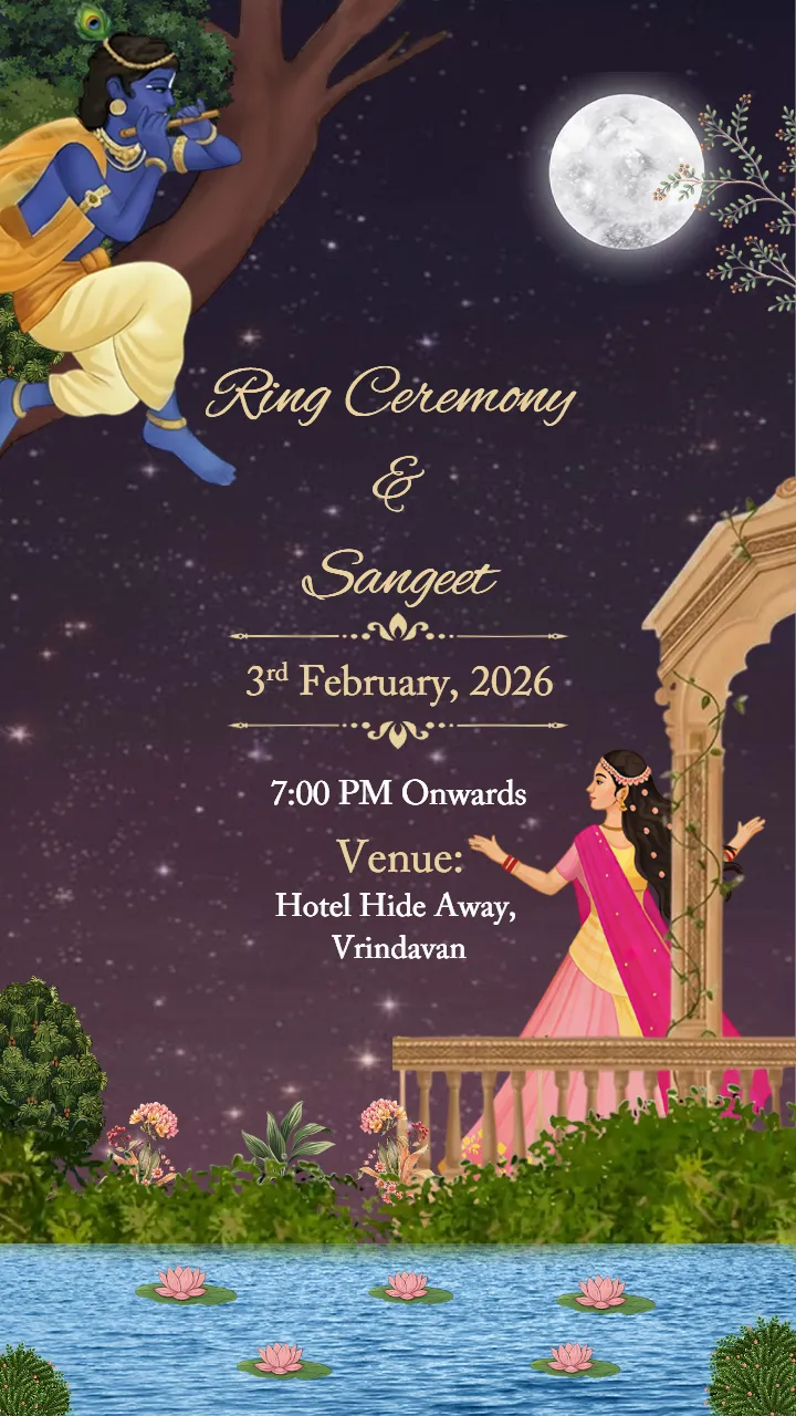 Wedding Invitation Card with Radha Krishna Theme