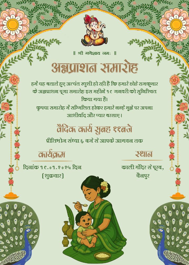 Floral Hindi Templates For Annaprashan Invitation