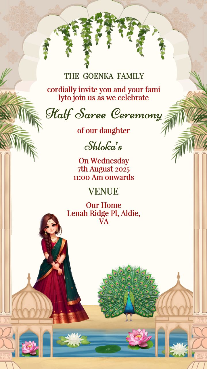 Traditional Half Saree Invitation For Family Event