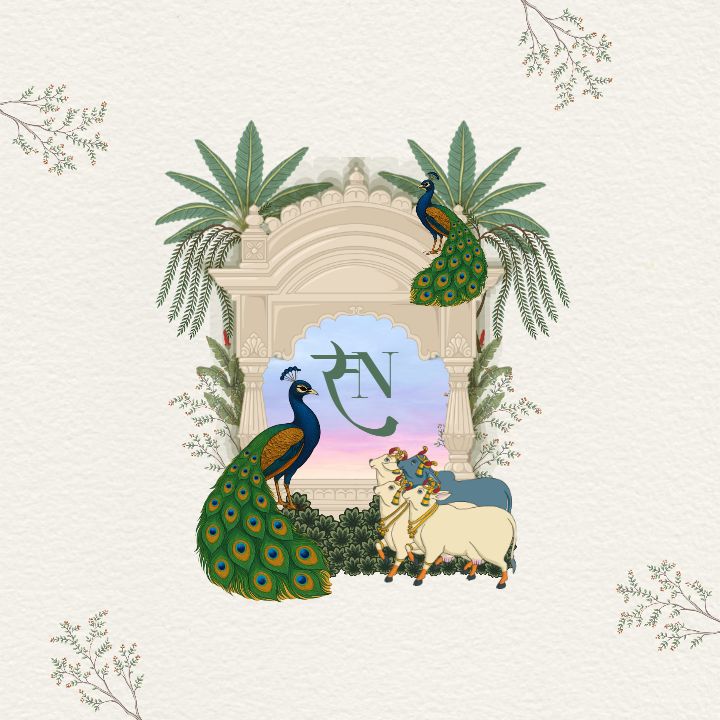 Custom Wedding logo design with Peacock And Palace Arch