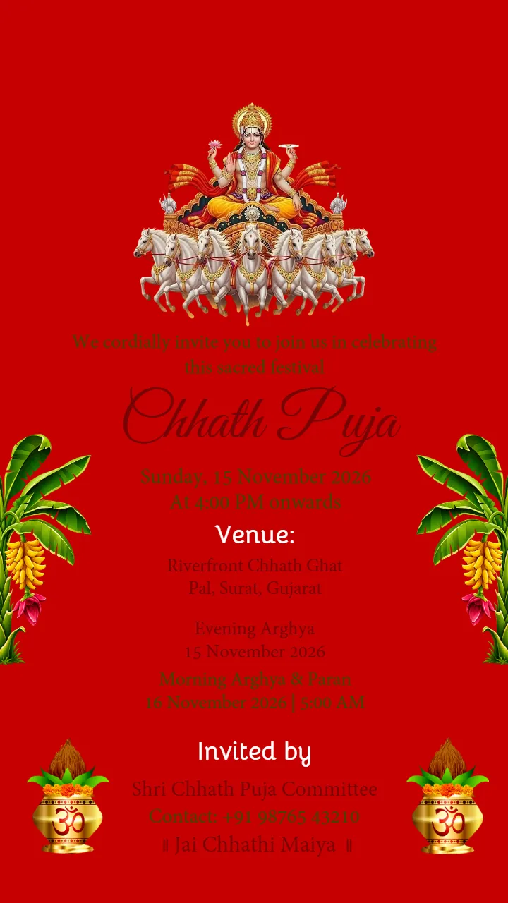 Chhath Puja Invitation Card in English for a Sacred Occasion