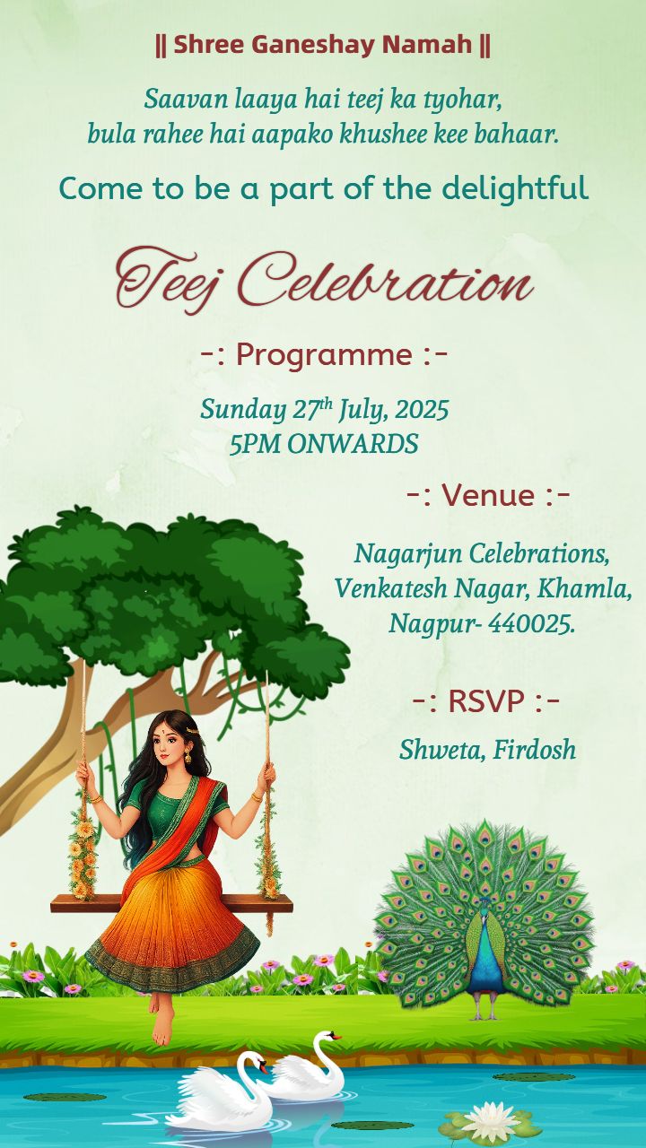 Teej Invitation Card For 27 July 2025 Festival Design
