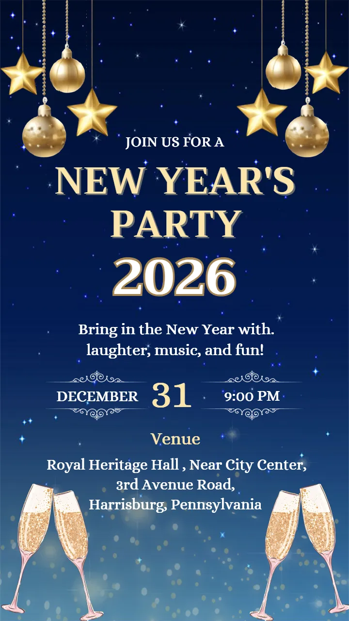 Stylish New Year Party 2026 Celebration Invitation Cards