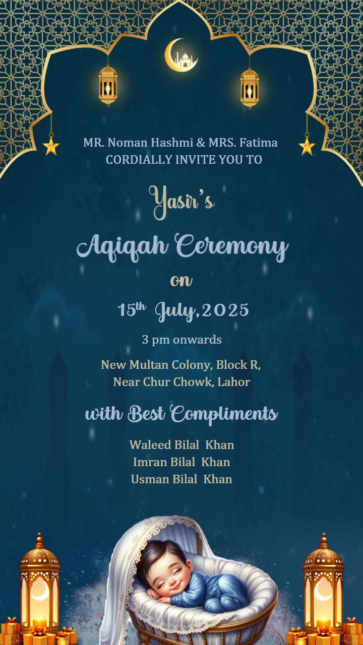 Create Aqiqah Invitation Card Online Free In Dark Blue