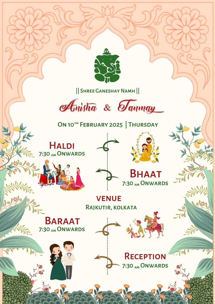 Wedding Itinerary Invitation Template with Nature Touch