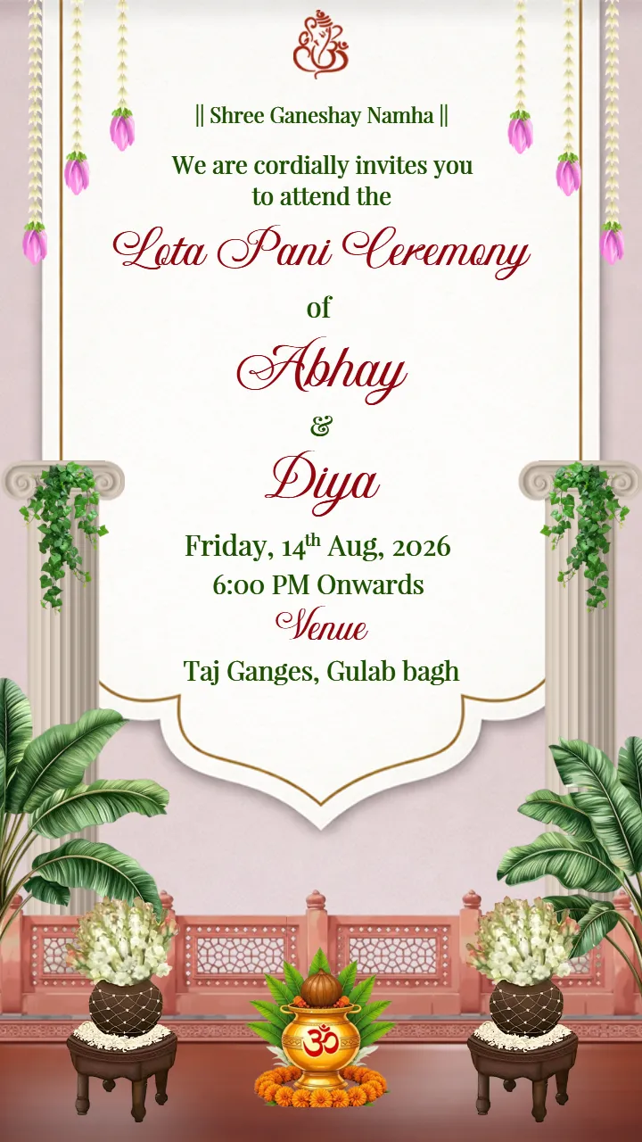 Premium Lota Pani Invitation Card with Royal Indian Decor