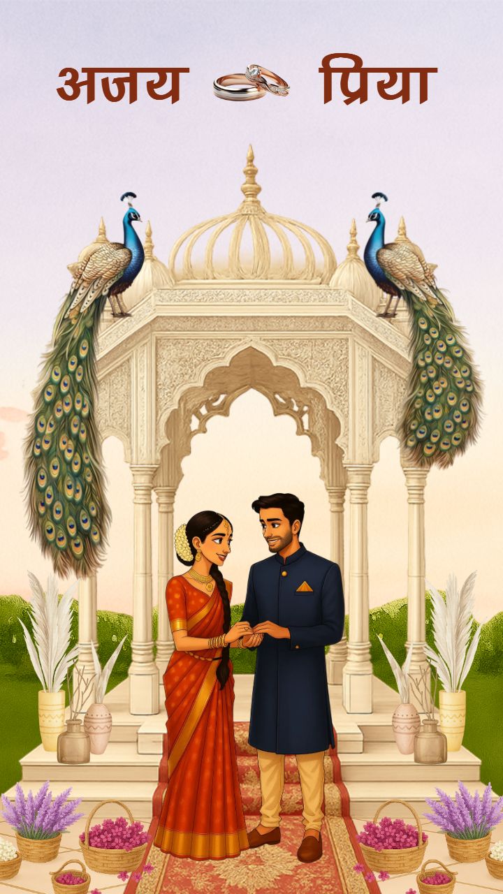 Elegant Peacock Themed Traditional Sakharpuda Invitation