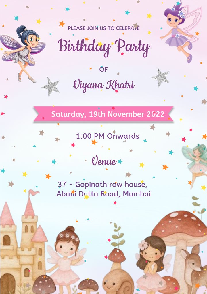 Creative Birthday Invitation in Fairy Theme for Baby Girls