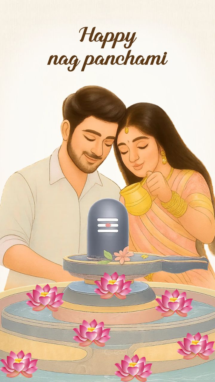 Happy Nag Panchami Images for Couple Worshipping Shiv