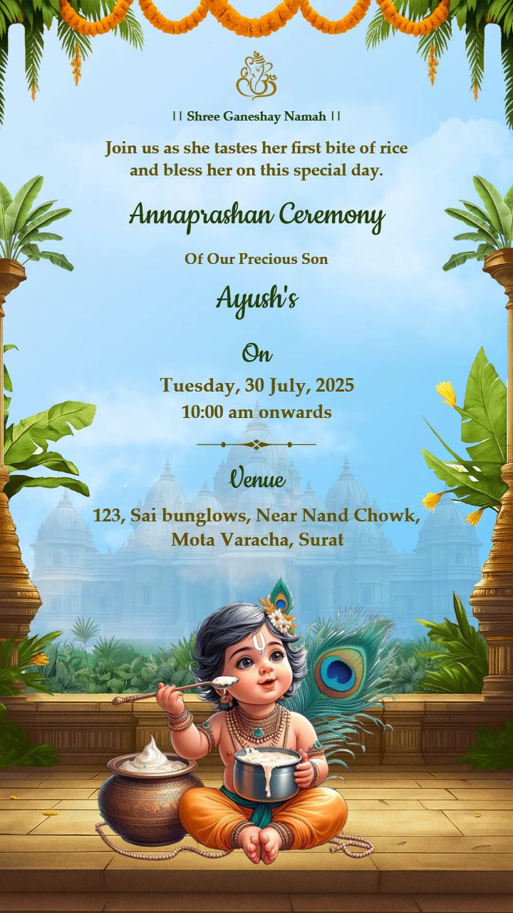 Sanatan Style Annaprashan Invite with Krishna