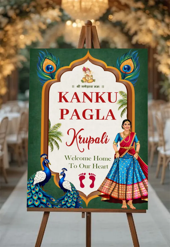Premium Peacock Art Kanku Pagla Welcome Board