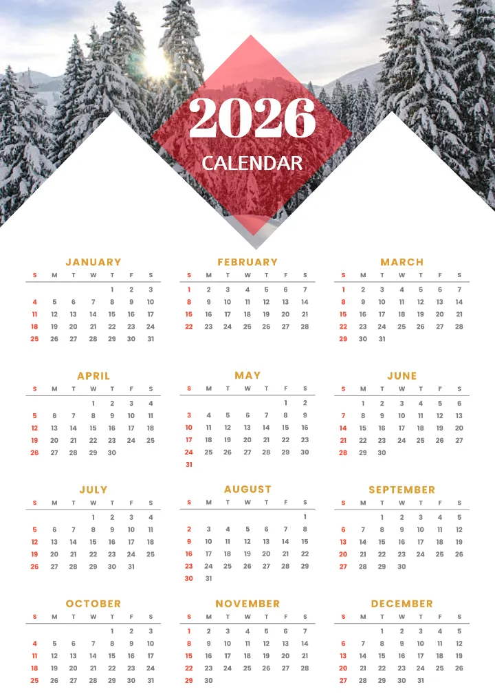 Calendar Images Minimal Snow Forest Yearly Design