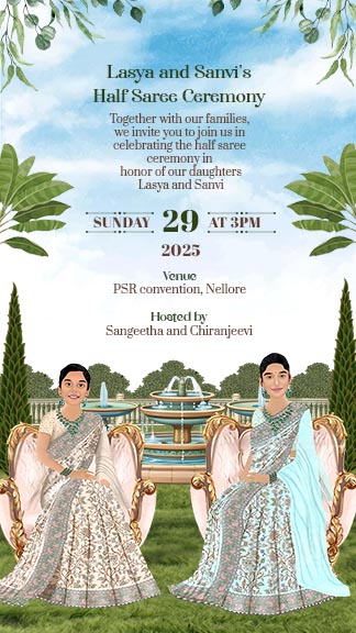 Traditional Half Saree Invitation Card for Girls