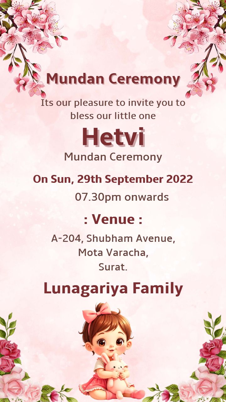 Cute Mundan Ceremony Invitation Card In English