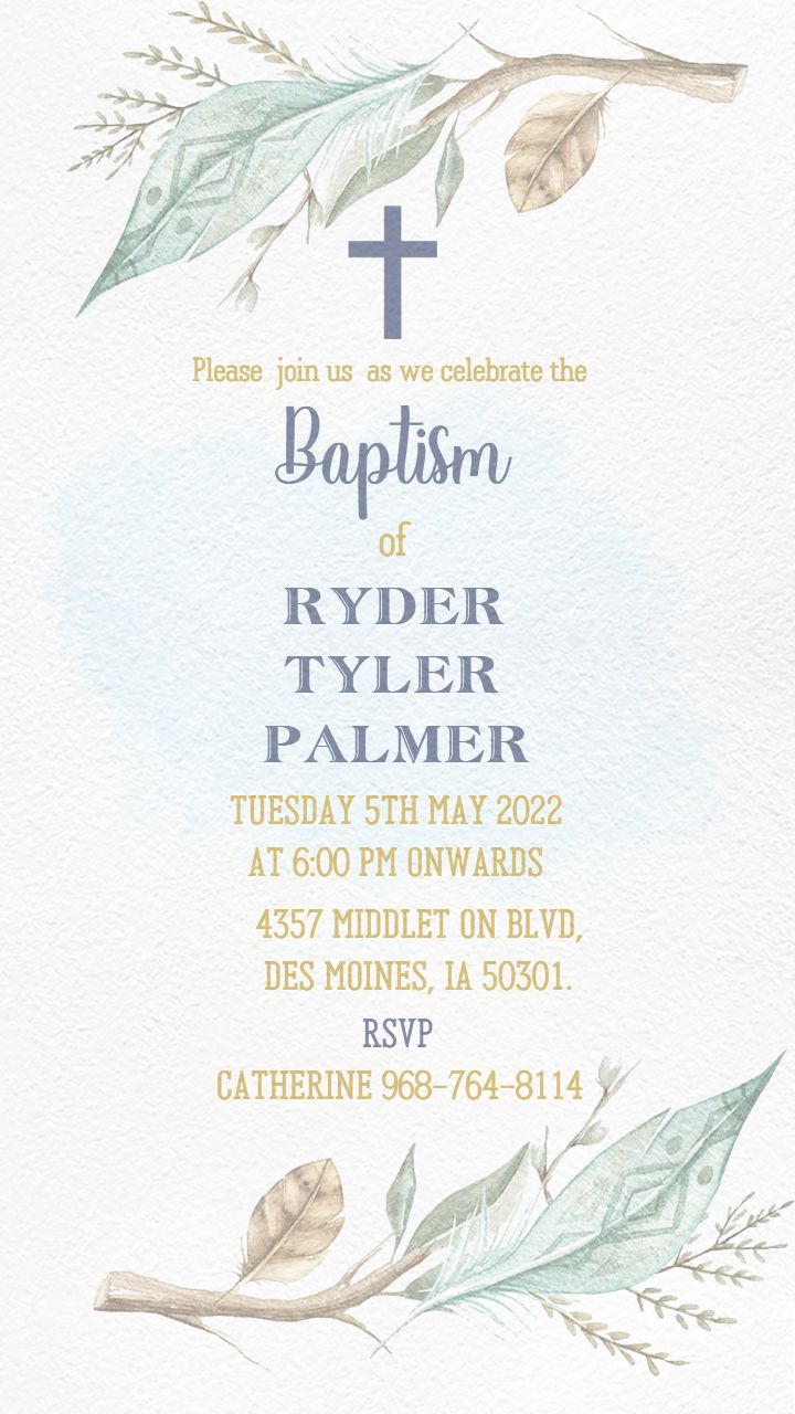 Invitation Card Of Baptism With Peaceful Watercolor Art