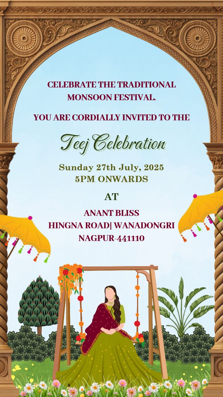 Caricature Teej Invitation Card For 27 July 2025