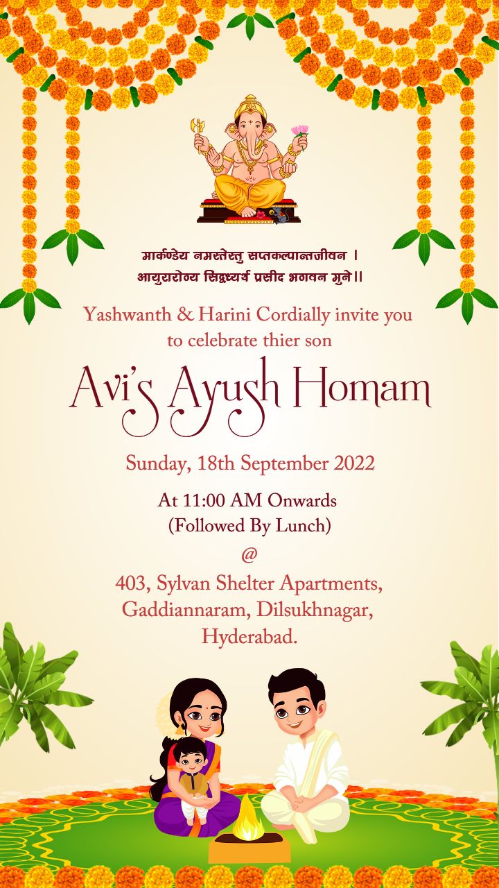 Indian Baby Ayush Homam Invite With Floral and Festive Look