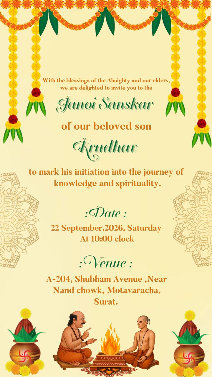 Janoi Sanskar Editable Card with Puja Theme
